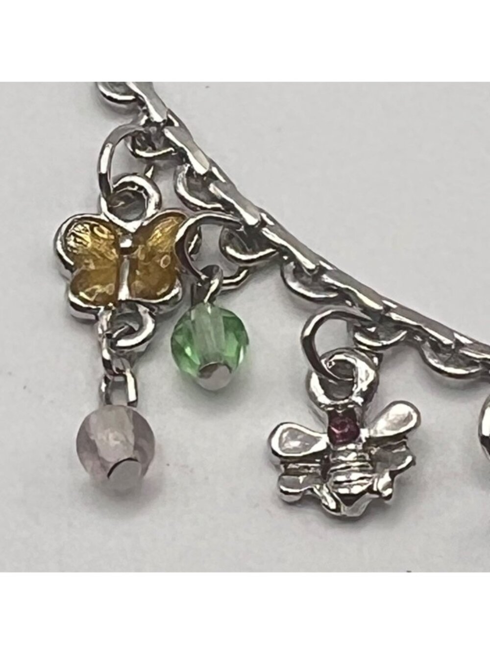 Disney Winnie The Pooh Charm Necklace Bees Butterflies Beads Silver-Tone 16+3" - Picture 5 of 10
